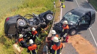 <p>Frontalzusammenstoß: Die Insassen von zwei Fahrzeugen wurden bei einem Unfall bei Gadheim schwer verletzt.</p>
