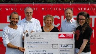 <p>Die Preise der bei der 800-Jahr-Feier in Gerichtstetten durchgeführten Tombola wurden am Samstag übergeben. Das Bild zeigt von links: Heinz Weber, Rainer Eckert, Silvia Schneider, Volker Eckert sowie Anna-Franziska Eckert.</p>