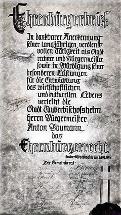 <p>Ehrenbürgerurkunde vom 27. Oktober 1958.</p>