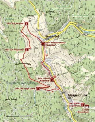<p>Der Kulturweg "Unterm Herrnbild" ist rund acht Kilometer lang. (Die hier dargestellte Karte und das Höhenprofil wurden erstellt auf Grundlage von: Geoinformationen © Outdooractive, © GeoBasis-DE / BKG 2016.)</p>
