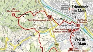 <p>Die Wanderung startet in der Innenstadt und führt im Gegenuhrzeigersinn um Wörth herum.</p>