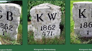 Ein Stein – drei Länder: Historischer Grenzstein auf der Gemarkung Bowiesen.
