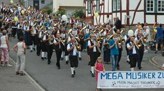 Über 150 Musiker aus der Region beteiligten sich am ersten Mega-Musiker-Marsch im Rahmen des Musikfestes in Höpfingen.