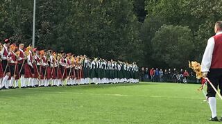 Die Formation der Winzertanzgrupe 2018 bei der „Welle“, bei der sich die Paare im Tanzkreis zu einer spektakulären Gesamtlinie aufreihen.