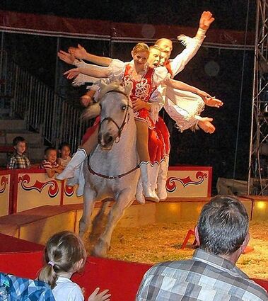 <p>Die Donnerts mit ihrer rasanten Pferdenummer begeisterten ebenso wie wie die anderen Akrobaten des "Circus Crocofant".</p>