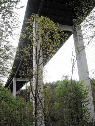 <p>36 Monate lang wurde allein an der bis zu 56 Meter hohen Rötensteinbrücke bei Grünsfeld gebaut.</p>