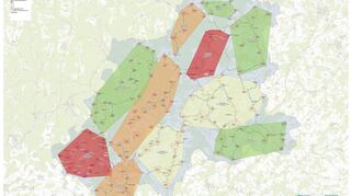 Der Neckar-Odenwald-Kreis wir in verschiedene Cluster unterteilt, in denen der Breitbandausbau von verschiedenen Firmen durchgeführt wird. In den Clustern Aglasterhausen und Buchen (rote Bereiche) wird mit den Arbeiten begonnen. Später soll Osterburken folgen, um dann den Main-Tauber-Kreis versorgen zu können.