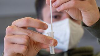 Sekret mit dem Stäbchen aufnehmen und rein in die Entwicklerflüssigkeit: Zweimal pro Woche testen sich die Schüler selbst.
