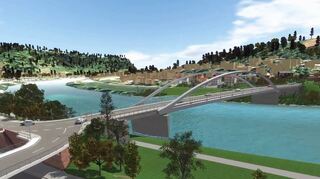 Ansicht auf ein Modell des Neubaus der Mainbrücke.