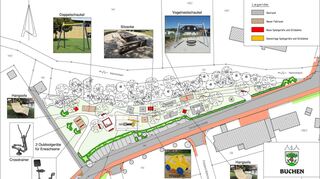 Der Plan für die Umgestaltung des Spielplatzes an der Dekan-Blatz-Straße: Neben modernen Spielgeräten sind Trainingsgeräte für Erwachsene vorgesehen.