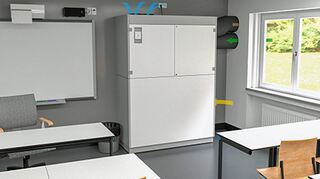 Der Tauberbischofsheimer Gemeinderat hat am Donnerstag der Installation einer Raumlufttechnischen Anlage im Rahmen der Generalsanierung des Matthias-Grünewald-Gymnasiums mit großer Mehrheit zugestimmt. Die Grafik zeigt ein Schranklüftungsgerät, wie es in einem Klassenraum aussehen könnte.