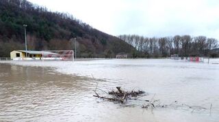 Braune Fluten auf dem alten Sportplatz in Unterbalbach.