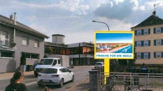 Der Technische Ausschuss hat in seiner Sitzung die Errichtung von zwei Design-Werbetafeln aufgrund der Verkehrssicherheit abgelehnt. Das Bild zeigt eine Fotomontage, wie die Werbetafeln in etwa ausgesehen hätten.