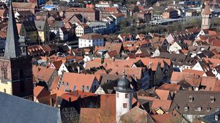 Könnte sich nach der Zulassung von Photovoltaikanlagen verändern: Der Blick von der Burg aus auf die Dächer der Altstadt.