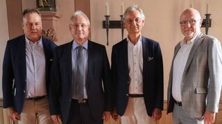 Sebastian Gerstenkorn, Dr. Mathias Jähnel, Professor Dr. Rainer Holm-Hadulla und Regionalleiter Thomas Wigant (von links) sprachen anlässlich des zehnjährigen Bestehens der Psychiatrischen Tagesklinik Tauberbischofsheim.