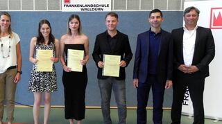 Die mit einem Schulpreis beziehungsweise mit einem Lob ausgezeichneten  und Schüler zusammen mit Schulleiter  Torsten , Abteilungsleiter Berufskolleg/Berufskolleg Wirtschaftsinformatik, Studiendirektor Andreas  und den Klassenlehrern.