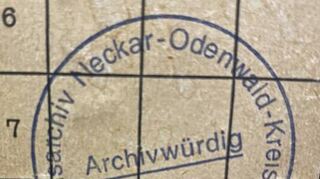 Mit diesem Stempel hat Alexander Rantasa gekennzeichnet, welche Ordner archivwürdige Akten enthalten.