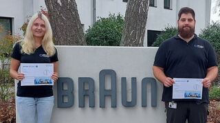 Selina Fieger und Stefan Götz aus dem Braun Werk Walldürn wurden als Kammersieger der IHK Rhein-Neckar ausgezeichnet.