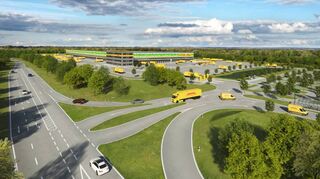 So könnte das Paketzentrum der „Deutschen Post DHL Group“ nahe der A 81 aussehen.