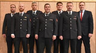 Die neugewählte Führungsriege der Freiwilligen Feuerwehr Königheim mit Bürgermeister Ludger Krug (von rechts): Berold Kemmer, Benjamin Rapp, Kilian Künzig, Manuel Fahrmeier und Andreas Geier.