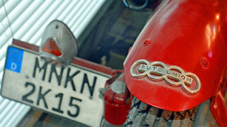 Motorrad der Auto Union: Mit den bis heute verbliebenen Audi-Ringen.