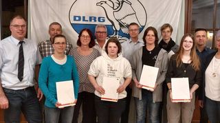 Ehrung bei der DLRG Niederstetten (von links): Vorsitzender Rainer Beck, Andreas Linder, Barbara Nicklas, Ulrike Eisenkolb, Harald Striffler, Malin Schmidt, Thomas Kohlschreiber, Nadine Bromberger, Anita Kohlschreiber, Hellen Kohlschreiber, Harald Bauer und die stellvertretende Vorsitzende Silvia Glaser.
