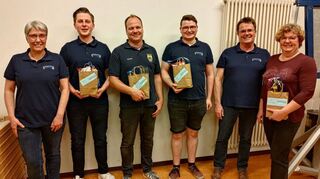 Die Geehrten der Musikkapelle Grünsfeld (von links): Elke Krappel, Simon Haas, Thomas Mohr, Marc Kuhn, Jürgen Hofmann und Sandra Reinhart.
