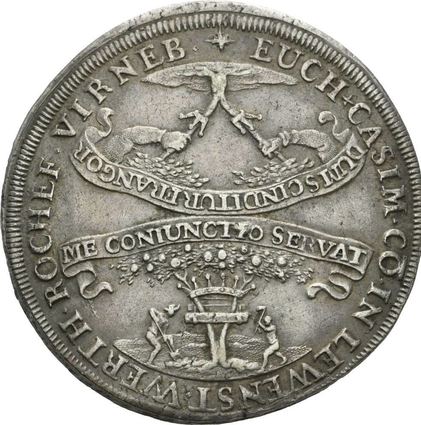Die Vorderseite des von Graf Eucharius Kasimir von Löwenstein-Wertheim 1697 herausgegebenen Talers.