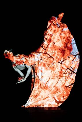 Beim Projekt „Das Kleid“ werden mit einer speziellen Beamertechnik Bilder auf einzelne Tänzerinnen projiziert.