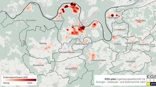 Die roten Bereiche auf dieser Karte zeigen eindeutig, wo im Stadtgebiet von Wertheim am meisten Energie verbraucht wird.