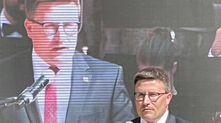 Landrat Christoph Schauder bei seiner kurzen und prägnaten Rede mit Rückblick, Ist-Zustand und Ausblick für den Main-Tauber-Kreis.