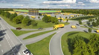 So könnte das Paketzentrum der „Deutschen Post DHL Group“ nahe der A 81 einmal aussehen.