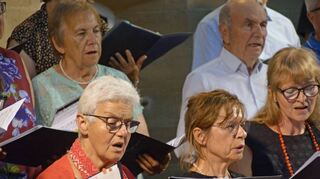 Der gemischte Chor Sing Again unter der Leitung von Karin Kraft brachte Farbe in Form von Kleidung und Gesang auf die Bühne.