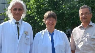 Dr. Peter Oberst (Chefarzt für Innere Medizin in Mosbach/von links), Dr. Ute Müh (Fachärztin für Innere Medizin und Notfallmedizin) sowie Harald Löffler (Geschäftsführer der Kliniken).