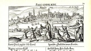 Kupferstich „Mergenthal ahn der Tauber“, die älteste Ansicht der Tauberstadt von 1626.