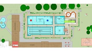 Variante 1: Vier voneinander getrennte Beckenbereiche, wodurch einiges an Wasserfläche verloren geht.