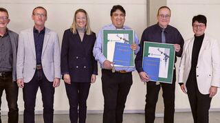 Bei der Ehrung (von links): Norbert Jäsche (Betriebsratsvorsitzender), Heiko Wolz (Geschäftsführung), Ina Nolte, Günter Brenneisen, Jörg Sziele sowie Gabriela König (Geschäftsführung).