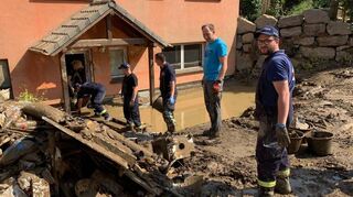 Helfer des Hochwasserschutzzugs aus dem Main-Tauber-Kreis im Juli 2021 im Einsatz im Ahrtal.