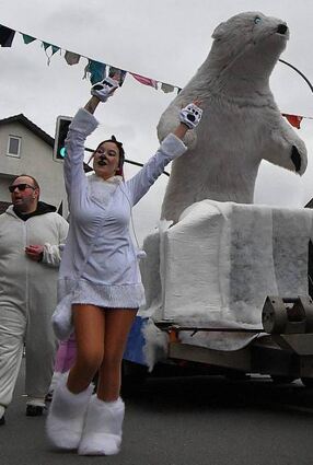 Treffen der Beutetiere: Ein Eisbär bei den Wölfen.