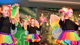 Buntes Programm in Urphar: Als farbenfrohe Schmetterlinge präsentierten sich die „SSV-Minis“ (links) bei ihrem ersten Auftritt auf der Bühne, während die „Fantastics“ für Pistengaudi sorgten.