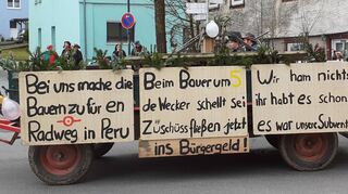 Sehenswert war der Rosenmontagsumzug in Götzingen, bei dem auch aktuelle Themen aufgegriffen wurden.