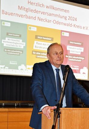 Joachim Rukwied, Präsident des Bauernverbands, sprach bei der Mitgliederversammlung in Oberschefflenz.