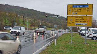 Am Stadtrand von Bad Mergentheim: Die B 19 Würzburg-Schwäbisch Hall trifft auf die B 290 Tauberbischofsheim-Crailsheim.