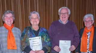 Ehrungen bei der Kolpingsfamilie Markelsheim (von links): Zweite Vorsitzende Gabi Rabe, Ingeborg Patermann (25 Jahre), Wolfgang Olkus (60 Jahre), Vorsitzende Marta Kimmelmann.