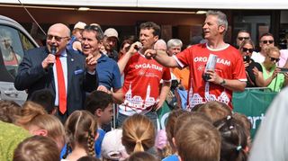 Schirmherr OB Udo Glatthaar mit Hauptsponsor und Stadtwerk-Geschäftsführer Paul Gehrig, Veranstalter Achim Kaufmann und Marcus Billik.