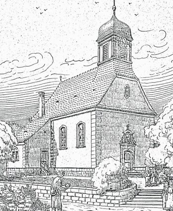 Eine historische Skizze der Kirche.