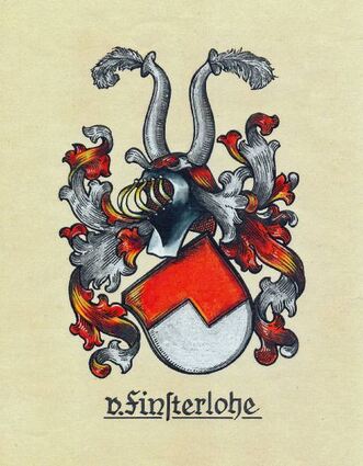 Das Wappen derer von Finsterlohe. Das Geschlecht starb 1572 aus..