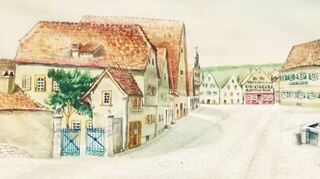 War das noch eine beschauliche Zeit, als anno 1850 nur einige kleine Häuser den Gänsmarkt in Bad Mergentheim umsäumten, wie das Bild von August Müller (1882-1961) zeigt, das er nach einer früheren Ansicht gemalt hat. Aktuell laufen vor Ort die Bauarbeiten für die umfangreiche Sanierung und Umgestaltung des Platzes.