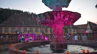 In bunten Farben erstrahlte das Kloster Bronnbach beim Lichterfest, das zahlreiche Besucherinnen und Besucher anzog.