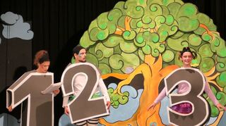 Man muss nicht immer der Erste sein: Das lernten die Kinder bei der Aufführung der Badischen Landesbühne vom Einer (Cornelia Heilmann), Zweier (Douglas Morgan Brown) und Dreier (Laura Brettschneider).